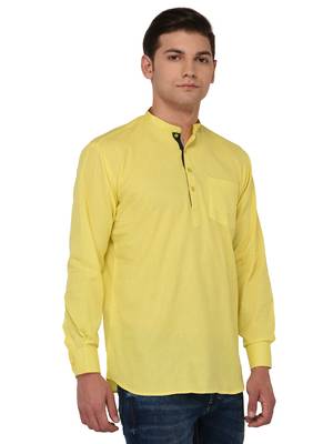 Yellow Plain Cotton Men Kurtas 2