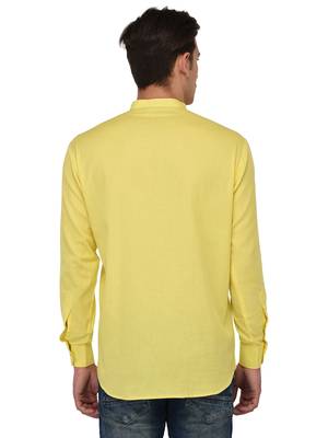 Yellow Plain Cotton Men Kurtas 3