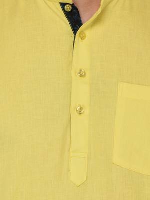 Yellow Plain Cotton Men Kurtas 4