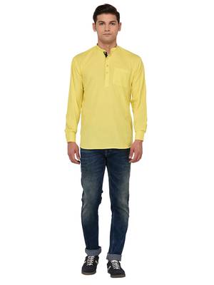 Yellow Plain Cotton Men Kurtas 5