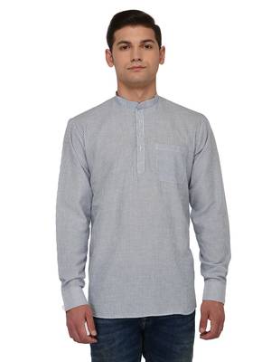 White Printed Cotton Men Kurtas 1