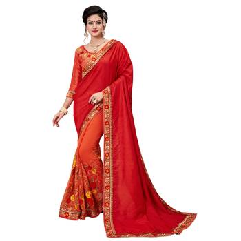 Red embroidered saree with blouse 1