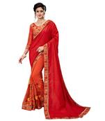 Red embroidered saree with blouse