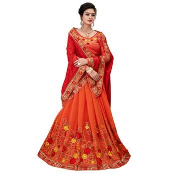 Red embroidered saree with blouse 2