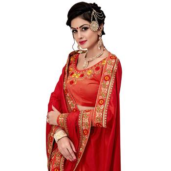 Red embroidered saree with blouse 3