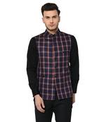 Blue Woven Art Silk Nehru Jacket