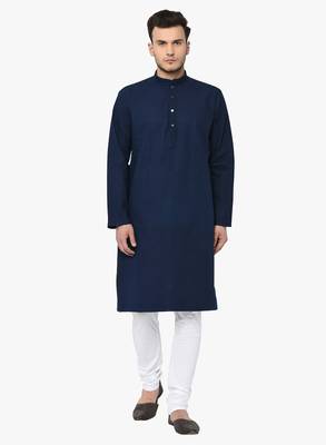 Blue Plain Cotton Kurta Pajama 1