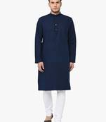 Blue Plain Cotton Kurta Pajama