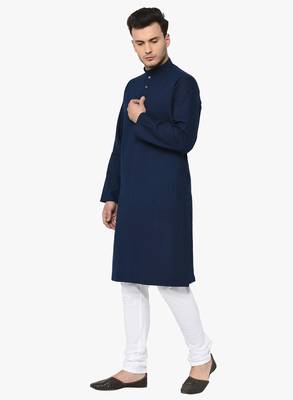 Blue Plain Cotton Kurta Pajama 2