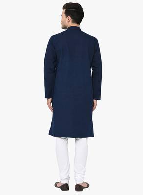 Blue Plain Cotton Kurta Pajama 3