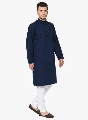 Blue Plain Cotton Kurta Pajama 4