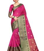 Pink hand woven faux jacquard saree with blouse