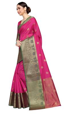 Pink hand woven faux jacquard saree with blouse 2