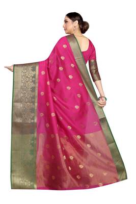 Pink hand woven faux jacquard saree with blouse 3