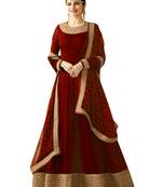 Red embroidered faux georgette salwar