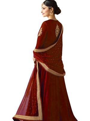 Red embroidered faux georgette salwar 2