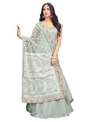 Powder blue  embroidered faux georgette anarkali dress 1