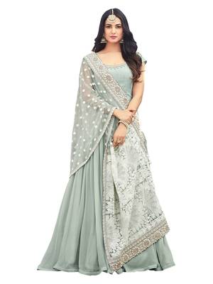 Powder blue  embroidered faux georgette anarkali dress 2