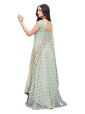 Powder blue  embroidered faux georgette anarkali dress 3