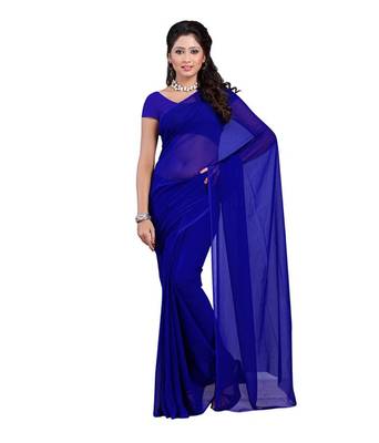 Blue printed georgette saree with blouse 1