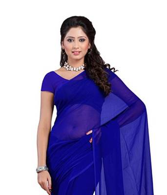 Blue printed georgette saree with blouse 2