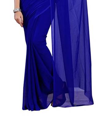 Blue printed georgette saree with blouse 3
