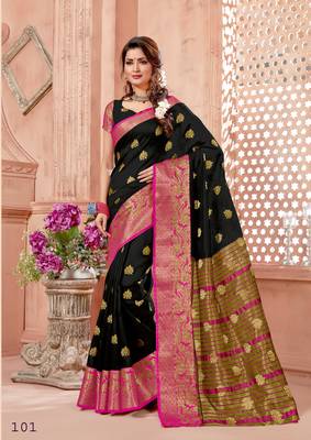 Black Zari Work Chanderi Silk Saree With Blouse 1