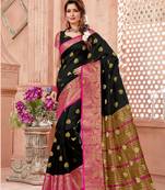 Black Zari Work Chanderi Silk Saree With Blouse