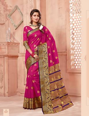 Pink Zari Work Chanderi Silk Saree With Blouse 1