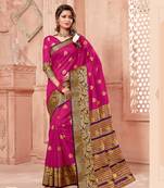Pink Zari Work Chanderi Silk Saree With Blouse