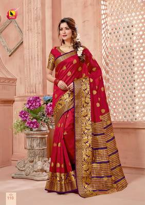 Red Zari Work Chanderi Silk Saree With Blouse 1