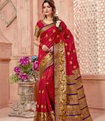 Red Zari Work Chanderi Silk Saree With Blouse