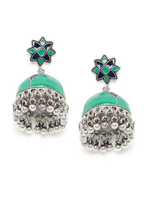 Zerokaata Green And Blue Meenakari Jhumki Earrings 2