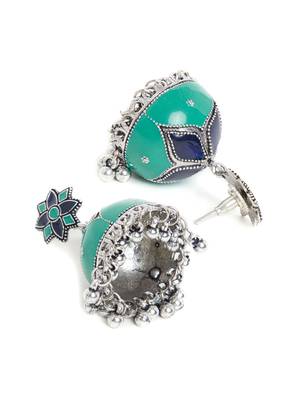 Zerokaata Green And Blue Meenakari Jhumki Earrings 3