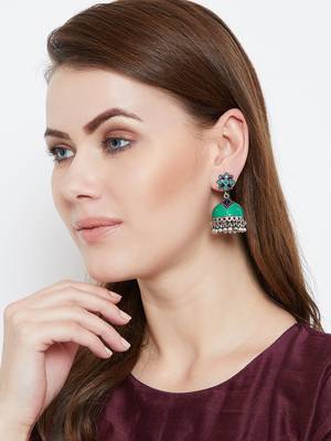 Zerokaata Green And Blue Meenakari Jhumki Earrings 4