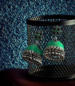 Zerokaata Green And Blue Meenakari Jhumki Earrings