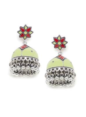 Zerokaata Sea Green And Red Meenakari Jhumki Earrings 2