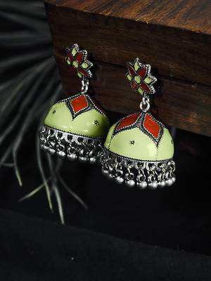 Zerokaata Sea Green And Red Meenakari Jhumki Earrings 1