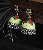 Zerokaata Sea Green And Red Meenakari Jhumki Earrings