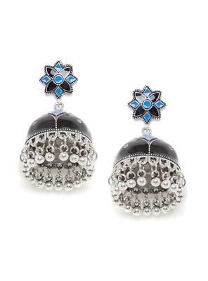 Zerokaata Black And Blue Meenakari Jhumki Earrings 2