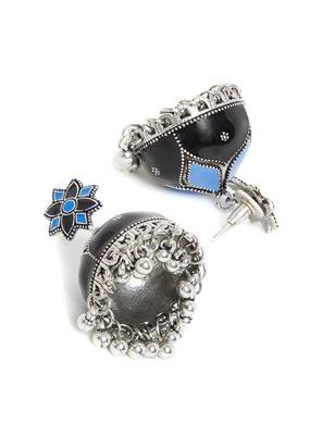 Zerokaata Black And Blue Meenakari Jhumki Earrings 3
