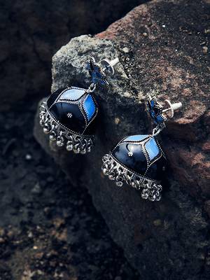 Zerokaata Black And Blue Meenakari Jhumki Earrings 1