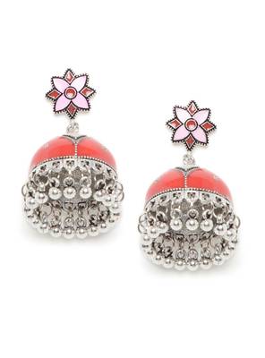 Zerokaata Peach And Red Meenakari Jhumki Earrings 2