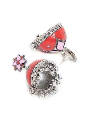 Zerokaata Peach And Red Meenakari Jhumki Earrings 3