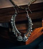 Zerokaata Long Oxidized Silver Bell Jhumkas