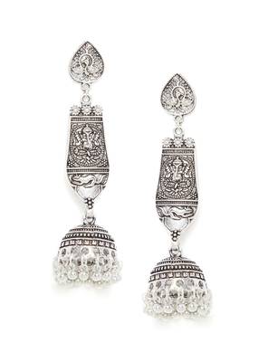 Zerokaata Long Oxidized Silver Ganesha Jhumka Earrings 2