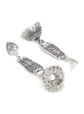 Zerokaata Long Oxidized Silver Ganesha Jhumka Earrings 3