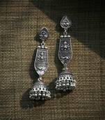 Zerokaata Long Oxidized Silver Ganesha Jhumka Earrings