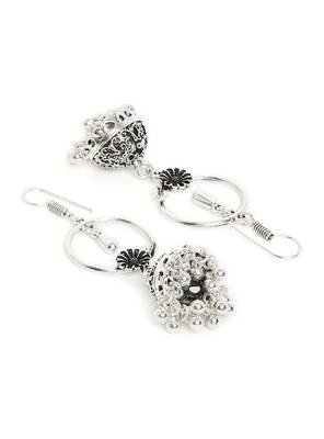 Zerokaata Floral Oxidized Silver Jhumki Balis 3