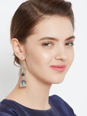 Zerokaata Floral Oxidized Silver Jhumki Balis 4